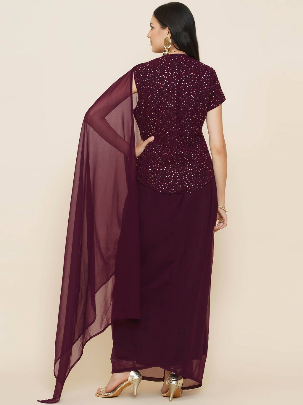 Women Republic Bronze Georgette Jacket With Skirt | Grocsy