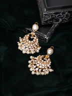 Ruby Raang Gold Polished White Chand Kundan Earrings | Grocsy