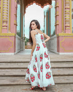 Designer Partywear Printed White Pure Maslin Gown - Anbazaar | Grocsy