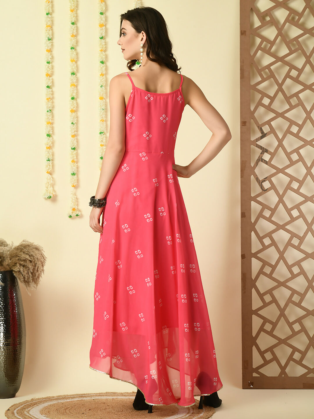 Myshka Women's Pink Printed Georgette Party Dress | Grocsy