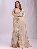 Shree Shyam Fashion Organza Cream Saree | Grocsy