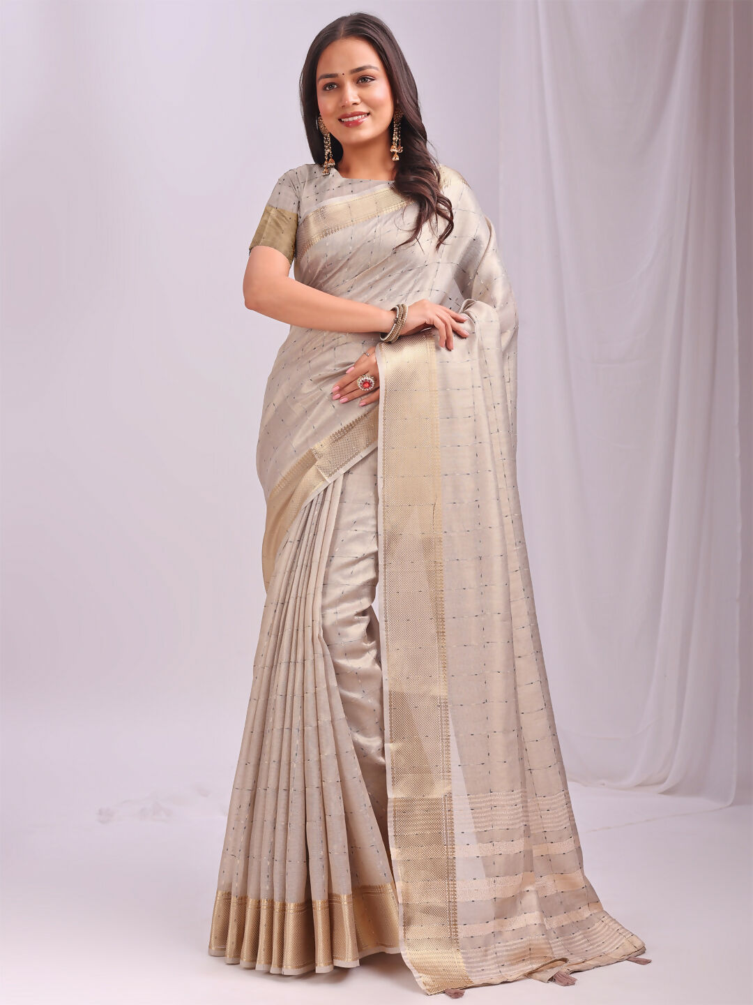 Shree Shyam Fashion Organza Cream Saree | Grocsy