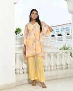 Vaasva Women's Lemon Georgette Marble Print Kaftan Pant Set | Grocsy