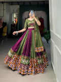 Vastranavya Navaratri Special Rayon with Printed Patch With Gota Patti And Paper Mirror Work And Cowrie (Kodi) Lace Touch Up Lehenga with Stitched Blouse - Wine | Grocsy