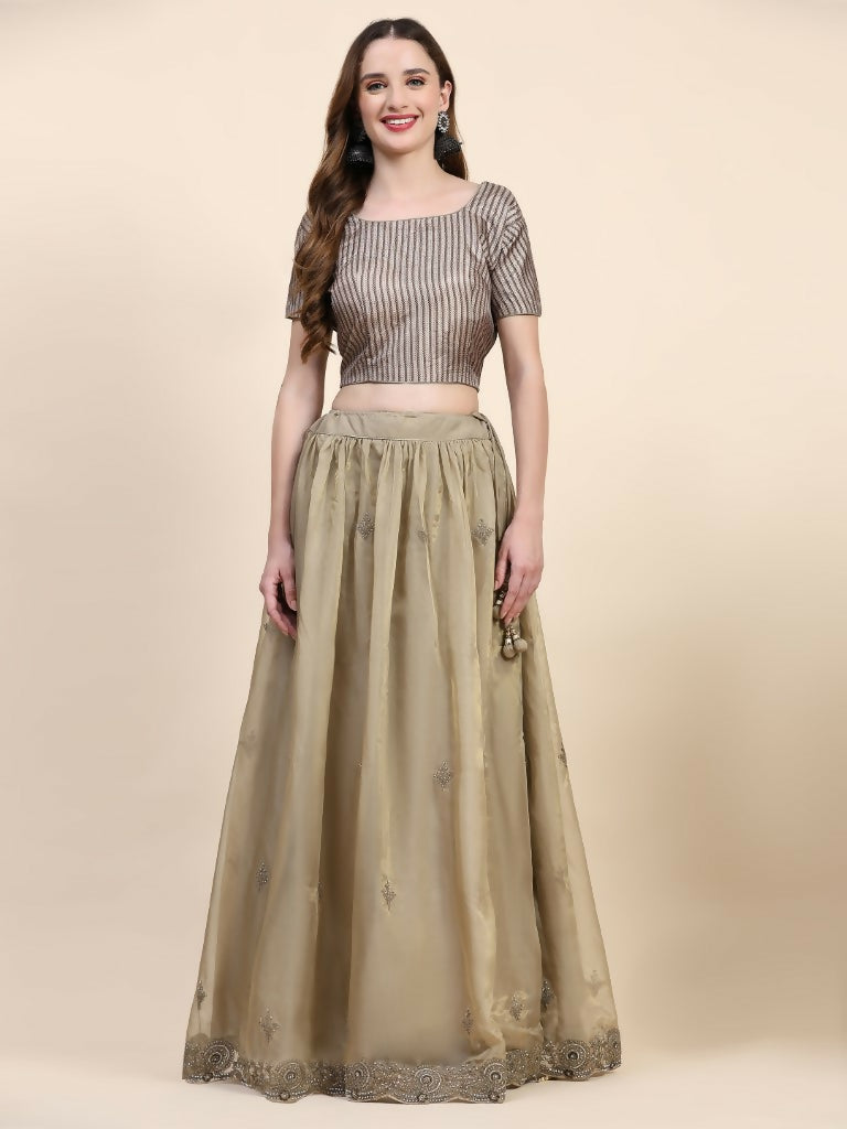 Green Silk Embroidered Poncho Pattern Top & Lehenga with Dupatta - Tanya | Grocsy