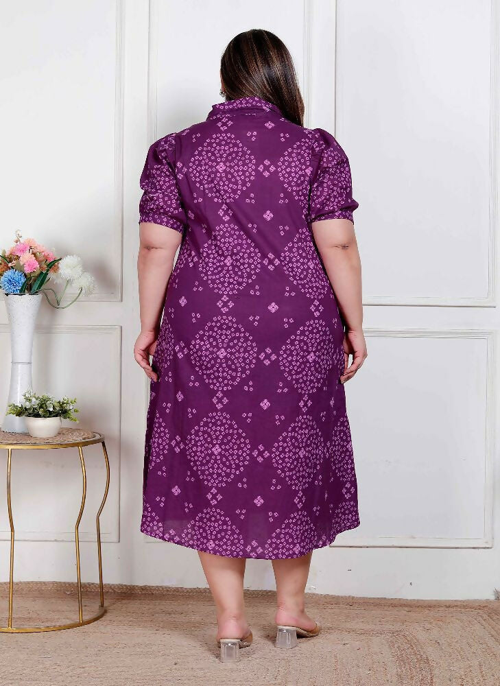 Miravan Plus Size Womens Purple Bandhani Printed A-Line Maxi Dress | Grocsy