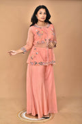 Morchari Women And Hand Embroidery Palazzo Set-Peach | Grocsy
