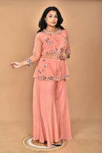 Morchari Women And Hand Embroidery Palazzo Set-Peach | Grocsy