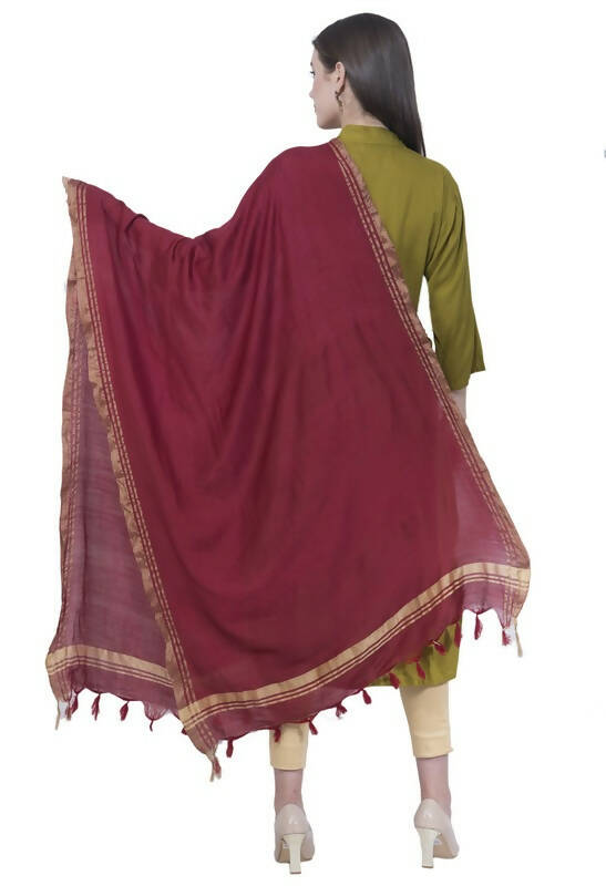 Mominos Fashion Moeza Cotton Golden Border Maroon Dupatta | Grocsy