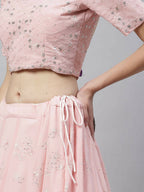Pink Georgette Thread with Sequins Embroidered work Lehenga Choli with Dupatta - Jivika | Grocsy