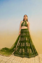 Aastha Fashion Mehandi Green Butterfly Net Tone To Tone Cotton Thread Work And Sequence Work Embroidery Wedding Wear Lehenga Choli | Grocsy