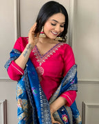 Partywear Designer Viscose Chanderi Red Stitched Suit With Dupatta - Anbazaar | Grocsy
