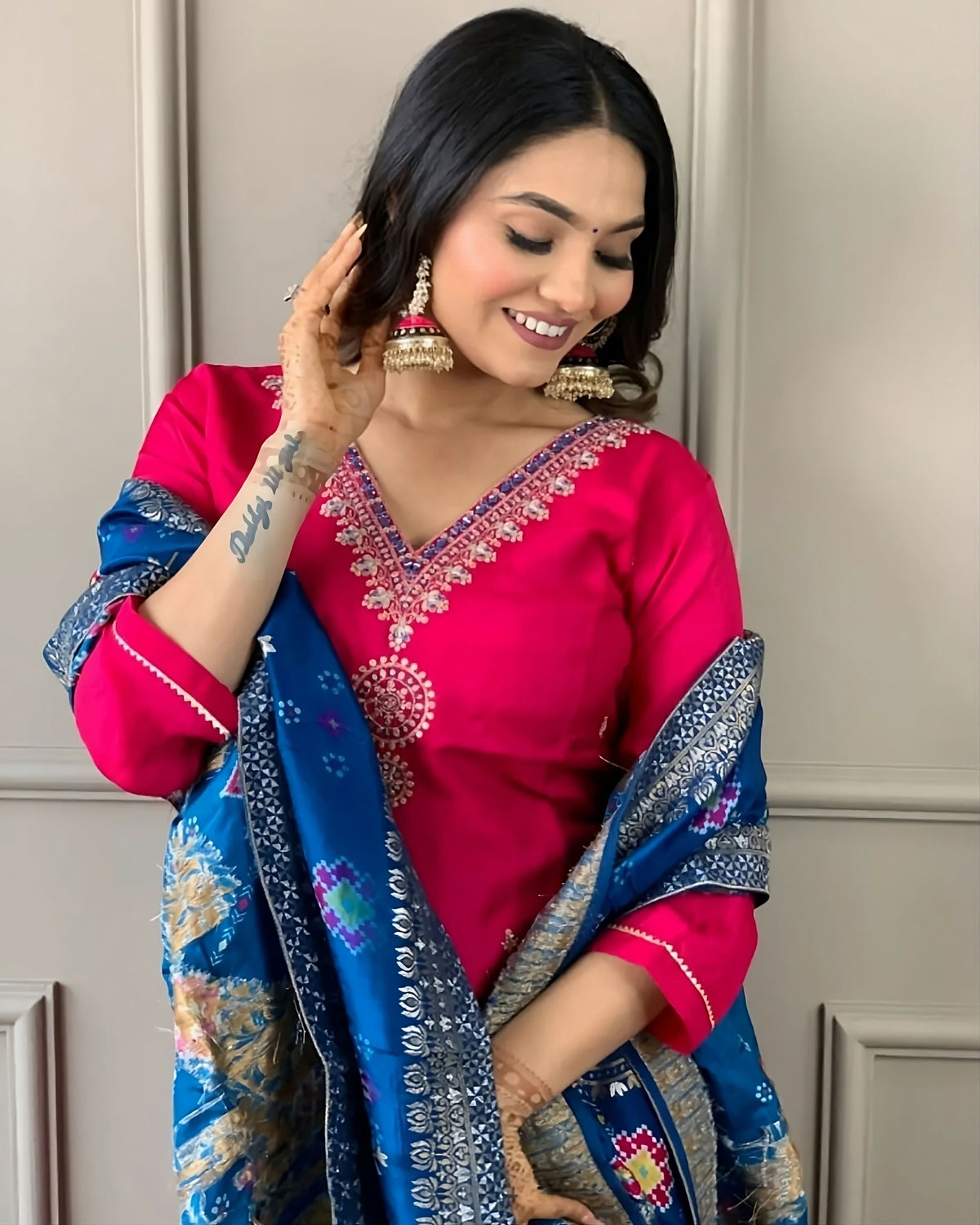 Partywear Designer Viscose Chanderi Red Stitched Suit With Dupatta - Anbazaar | Grocsy