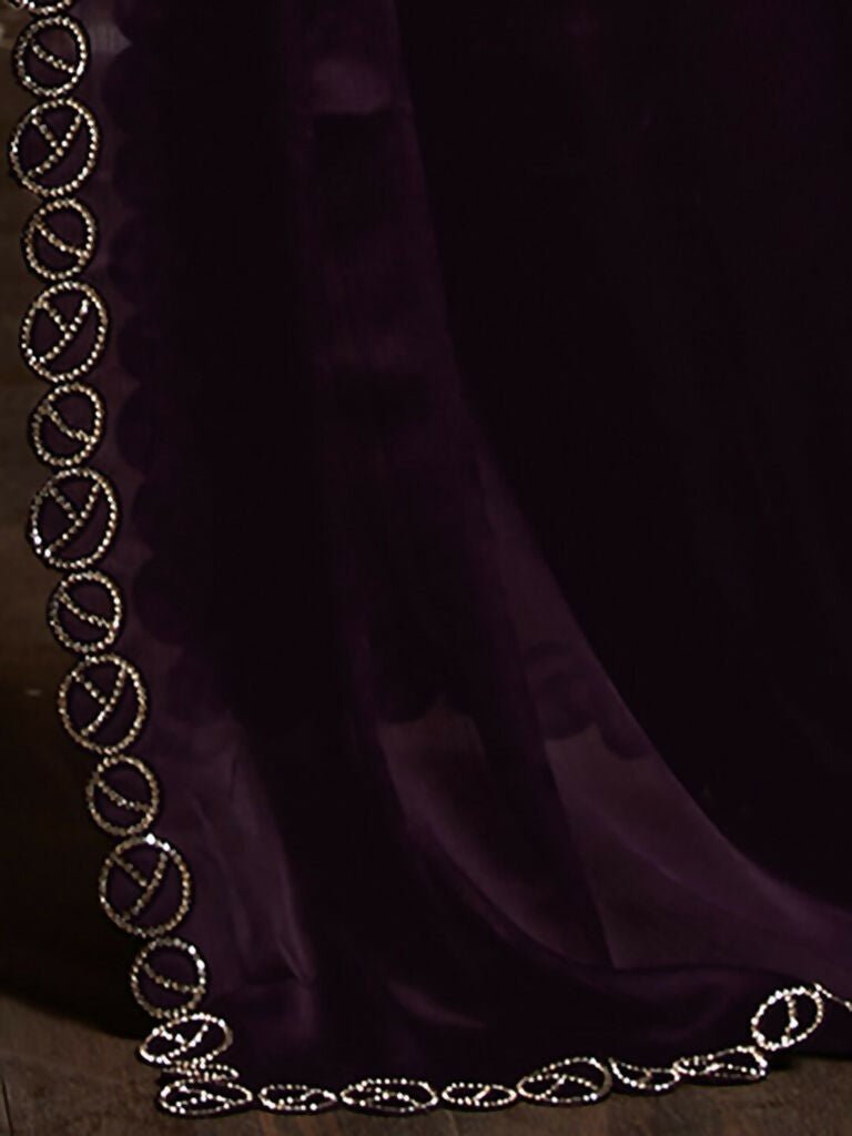 Aafreen Partywear Designer Purple Satin Chiffon Fancy Saree | Grocsy