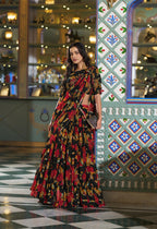 Lorenvalley Fashion Black Tasar Silk Printed And Iconic Sparkle with Lace Border Lehenga Choli with Dupatta | Grocsy