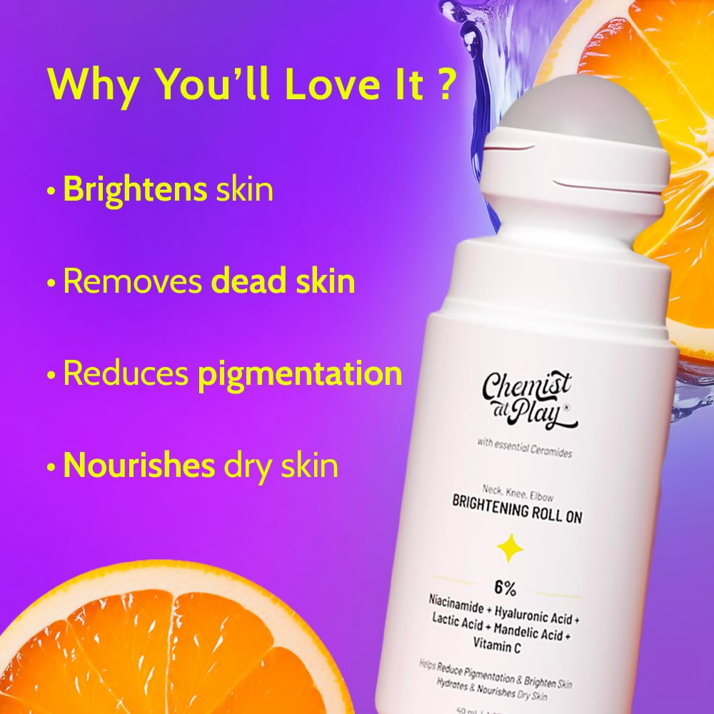 Chemist at Play Vitamin C Neck Knee Elbow Brightening Roll On for Men & Women | Grocsy