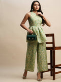 Green Poly Rayon Floral Printed Top with Matching Trouser - Shivani | Grocsy