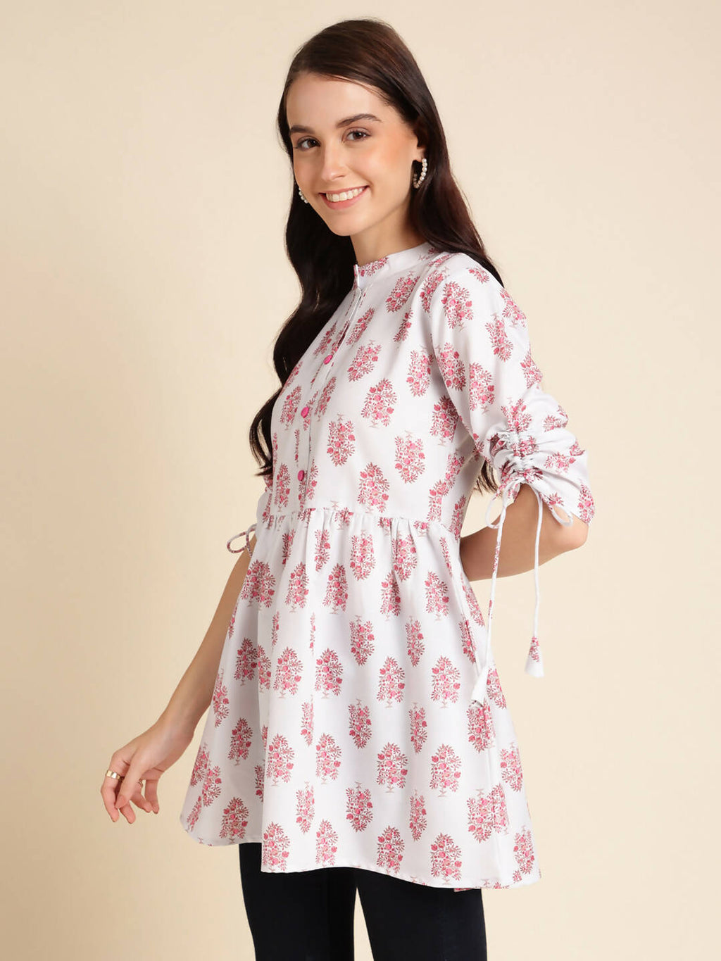 White Poly Rayon Digital Printed A-line Top - Tarini | Grocsy