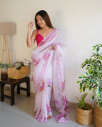 Vamsee Divisha White Organza Saree | Grocsy