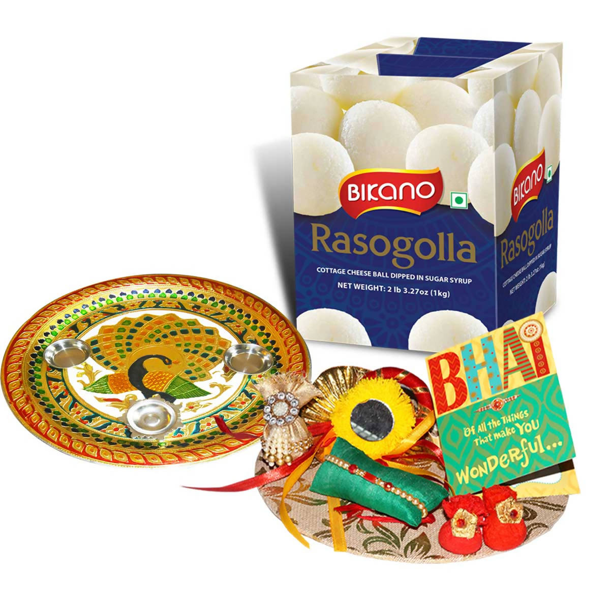 Bikano Rasogolla Rakhi Puja Thali Gifts | Grocsy
