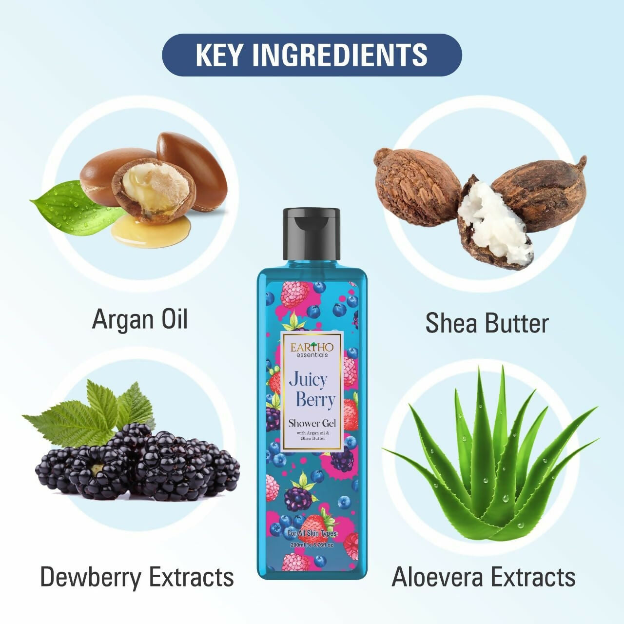 Eartho Essentials Juicy Berry Fusion Ayurvedic Shower Gel | Grocsy