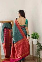 DEIANA'S Beautiful Designer Golden zari Soft Lichi Silk Saree - Blue | Grocsy