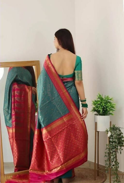 DEIANA'S Beautiful Designer Golden zari Soft Lichi Silk Saree - Blue | Grocsy