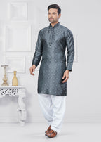 Joban Fashion Men's Jacquard Silk Grey Printed Kurta Pyjama set | Grocsy
