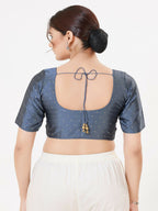 Joban Fashion Dark-Grey Taffeta Silk Elbow Sleeveless Front Open Blouse | Grocsy
