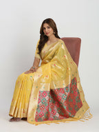 Shree Shyam Fashion Linen Cotton Yellow Saree | Grocsy