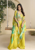 Anaita Mustard Chinon Readymade Shrug Suit with Embroidery Sequence Work | Grocsy