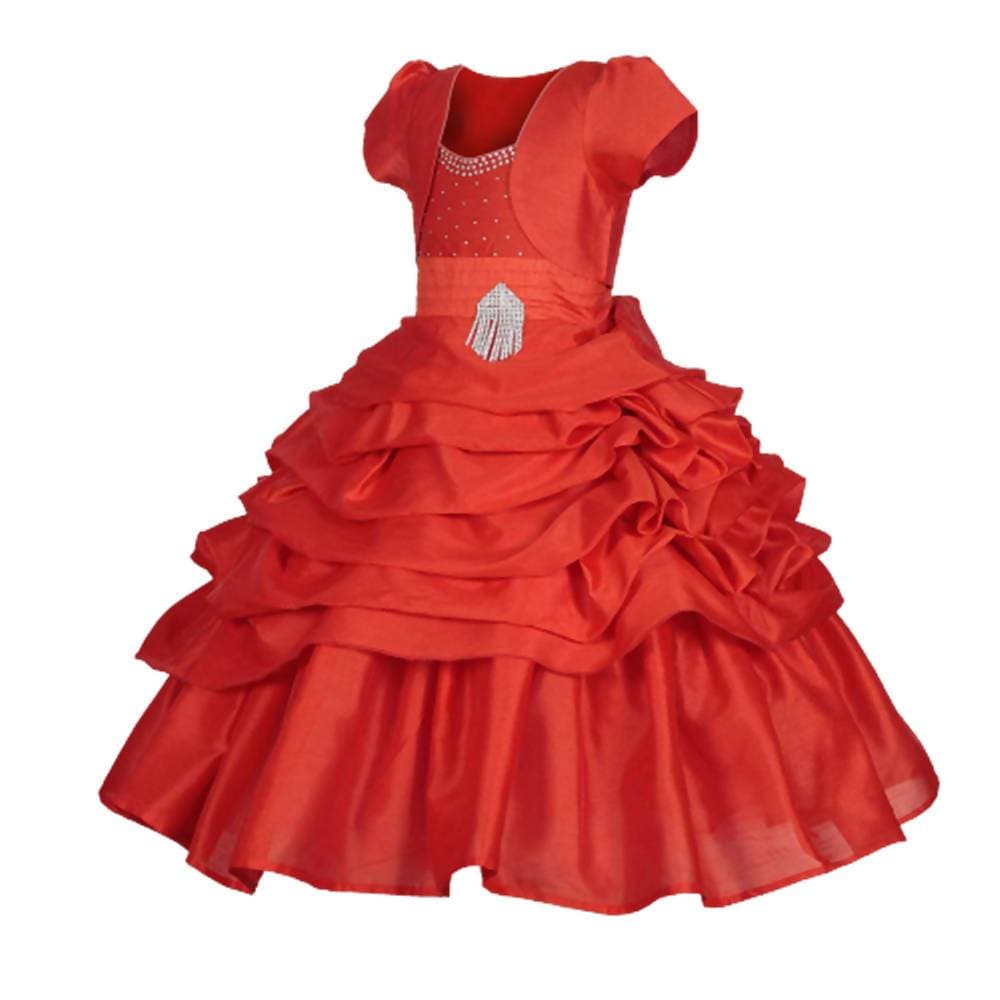 Asmaani Baby Girl's Red Colour Satin A-Line Maxi Full Length Dress (AS-DRESS-22117) | Grocsy