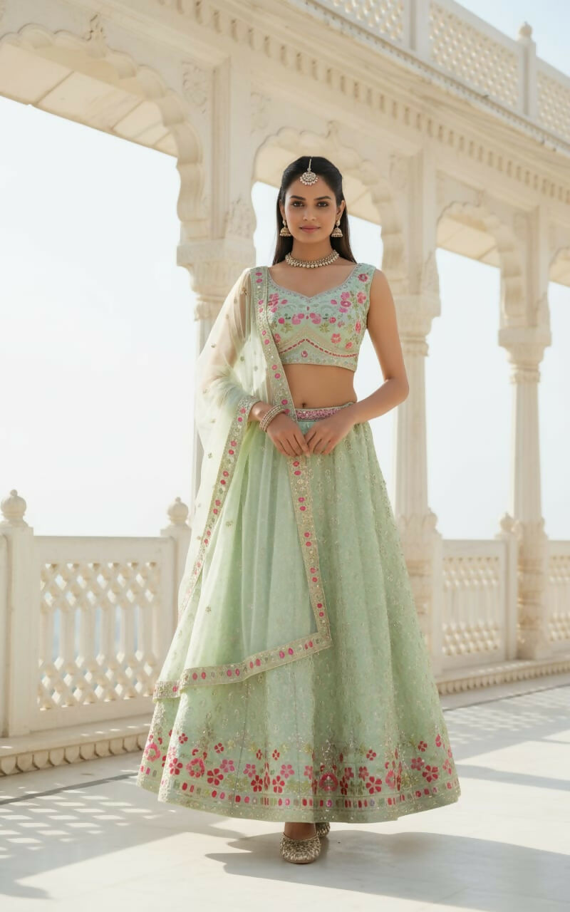 Lehenga Mart Designer Indian Wedding Lehenga Choli-Pista Green | Grocsy