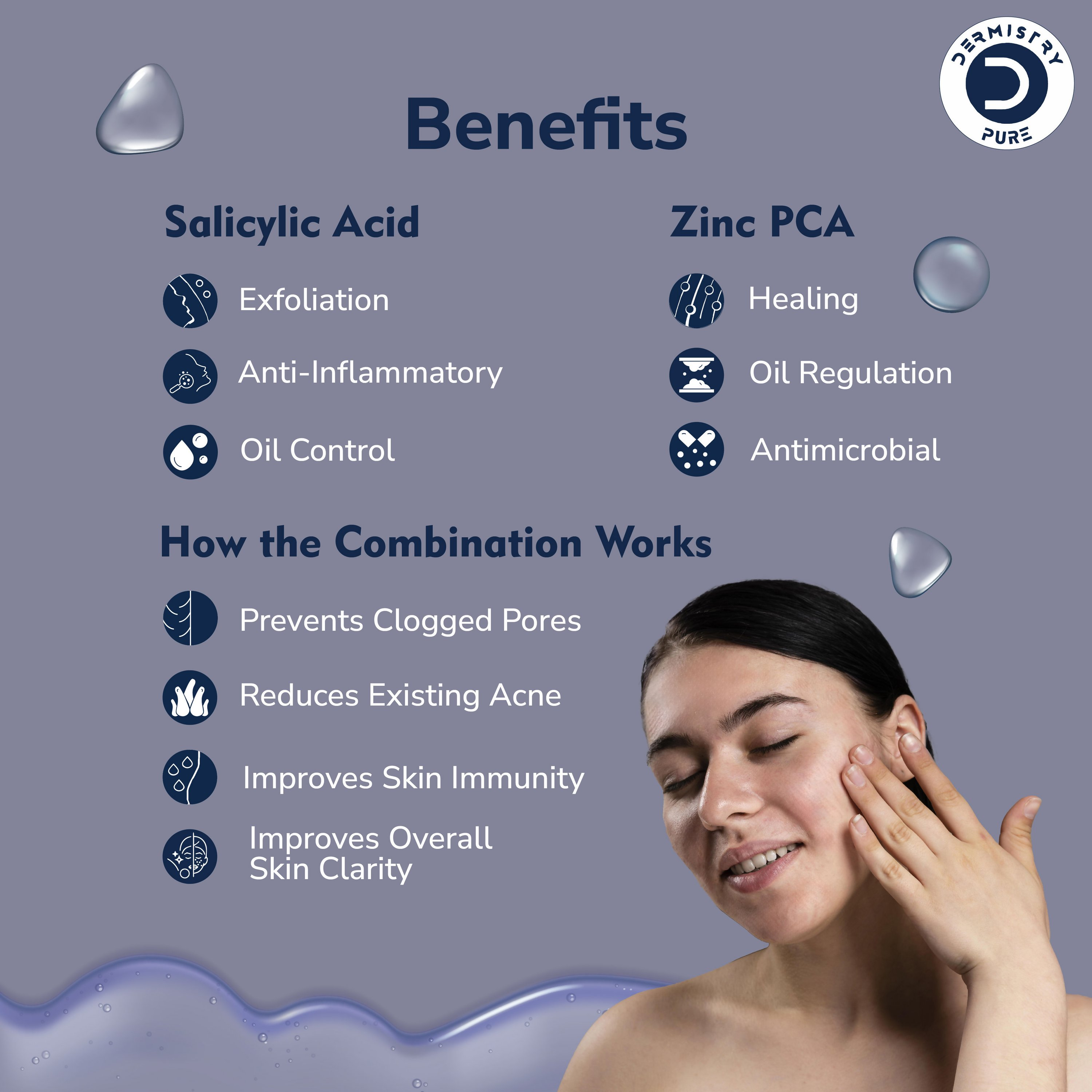 Dermistry 2% Salicylic Acid 2% Zinc Face Serum For Oily Acne Prone Skin Blackhead & Whiteheads Scars | Grocsy