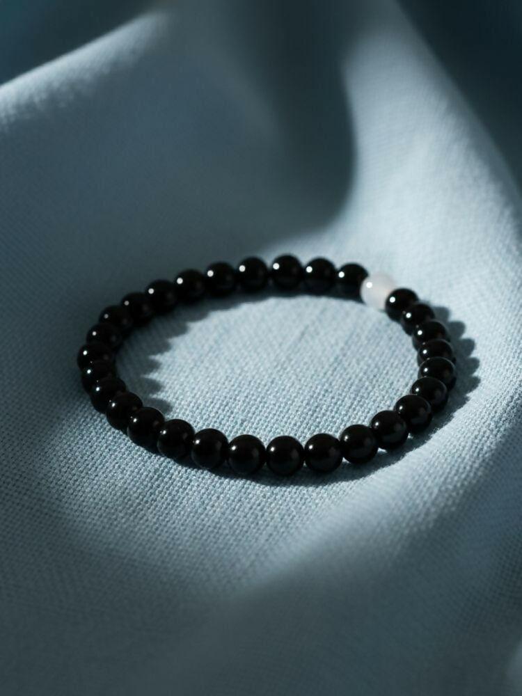 NVR Black & White Crystal Beaded Bracelet for Men & Women | Grocsy