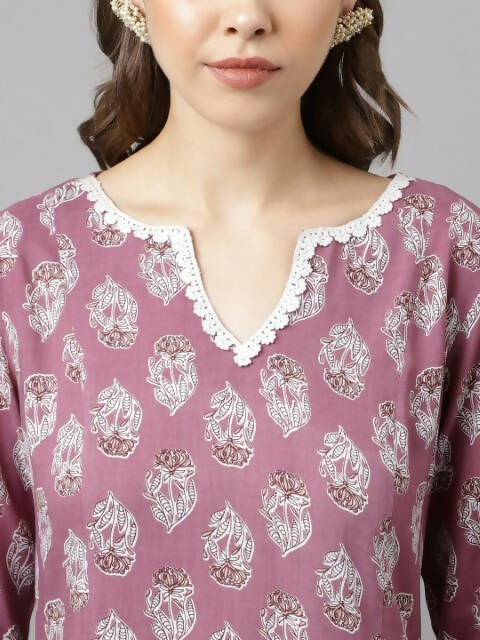 FIORRA Women's Light Purple Cotton A-Line Kurta Palazzo Set | Grocsy