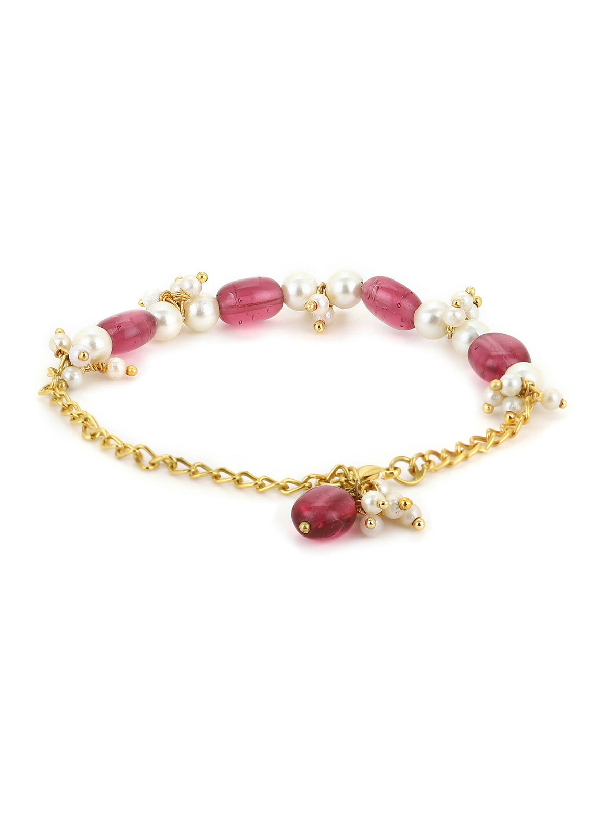 Women's Gold-Toned White Brass Kundan Gold-Polished Link Bracelet - Ruby Raang | Grocsy