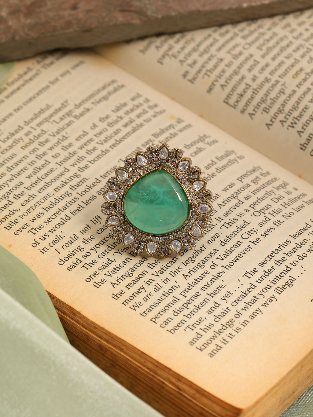 Ruby Raang Teardrop Green Stone Ring | Grocsy