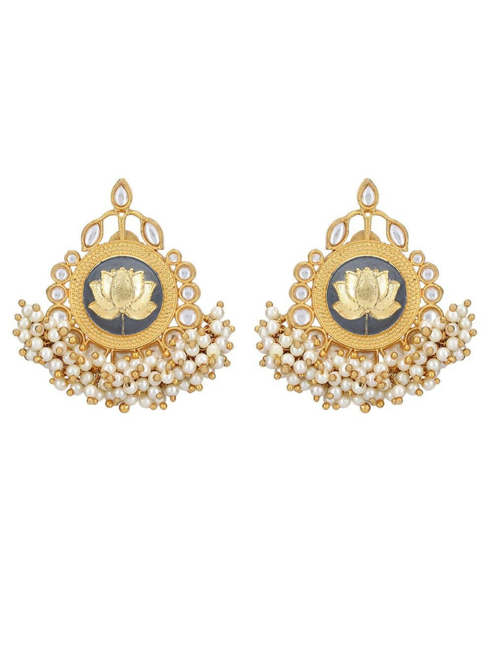 Joban Fashion Women Lotus Style Matte Gold Earrings | Grocsy