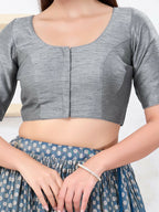 Joban Fashion Light-Grey Dupion Silk Elbow Sleeveless Front Open Blouse | Grocsy