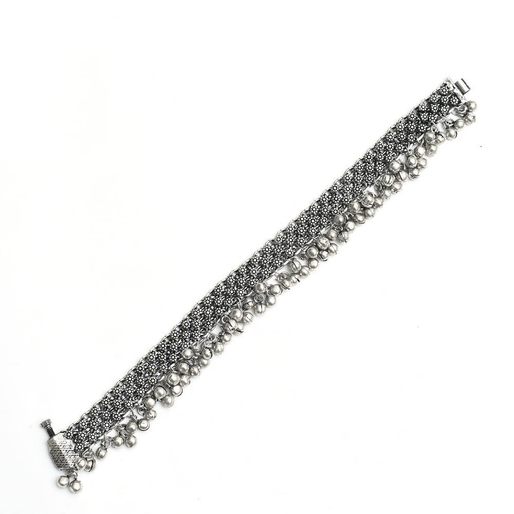 Mominos Fashion Kamal Johar Oxidised Silver Traditional Wear Anklets | Grocsy