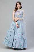 Sky Blue Cotton Embroidered Work Lehenga Choli with Dupatta - Jivika | Grocsy