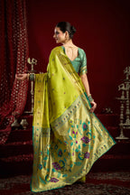 Joban Fashion Mustard Green Paithani Silk Blend Butti Saree | Grocsy