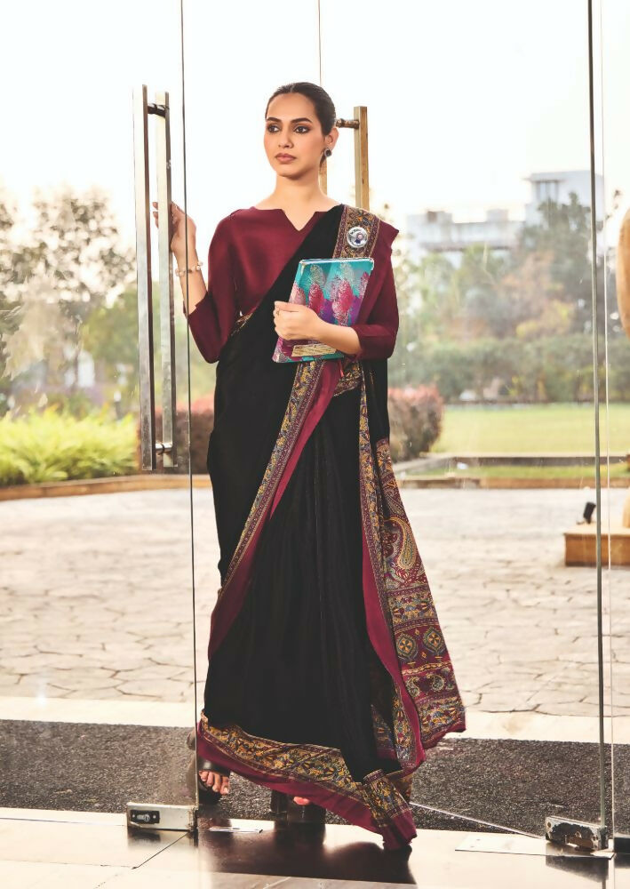 Joban Fashion Black Crepe Silk with Traditional Print Saree | Grocsy