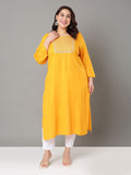 Sztori Plus Size Geometric Embroidered Mirror Work Straight Kurta | Grocsy