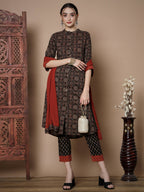 Myshka Women's Muli A-Line Kurta & Trousers With Dupatta | Grocsy