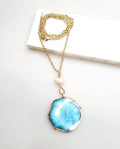 Bling Accessories Turquoise Agate Natural Stone Baroque Pearl Long Necklace | Grocsy