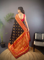 Elora Black Soft Silk Butti Zari Weaving Constrast Pallu Banarasi Saree | Grocsy