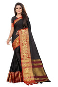 Vamika Banarasi Cotton Silk Weaving Black Saree (DOCTOR MOR BLACK) | Grocsy