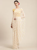 Ahalyaa Yellow Chiffon Digital Print Floral Saree | Grocsy